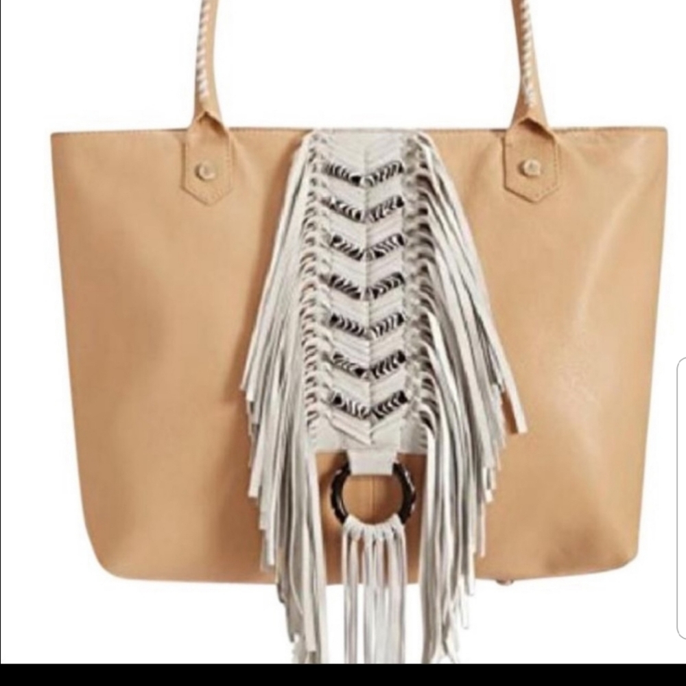 Sam Edelman hobo hippie fringe tote bag purse tan Used Pre Owned - Picture 2 of 5